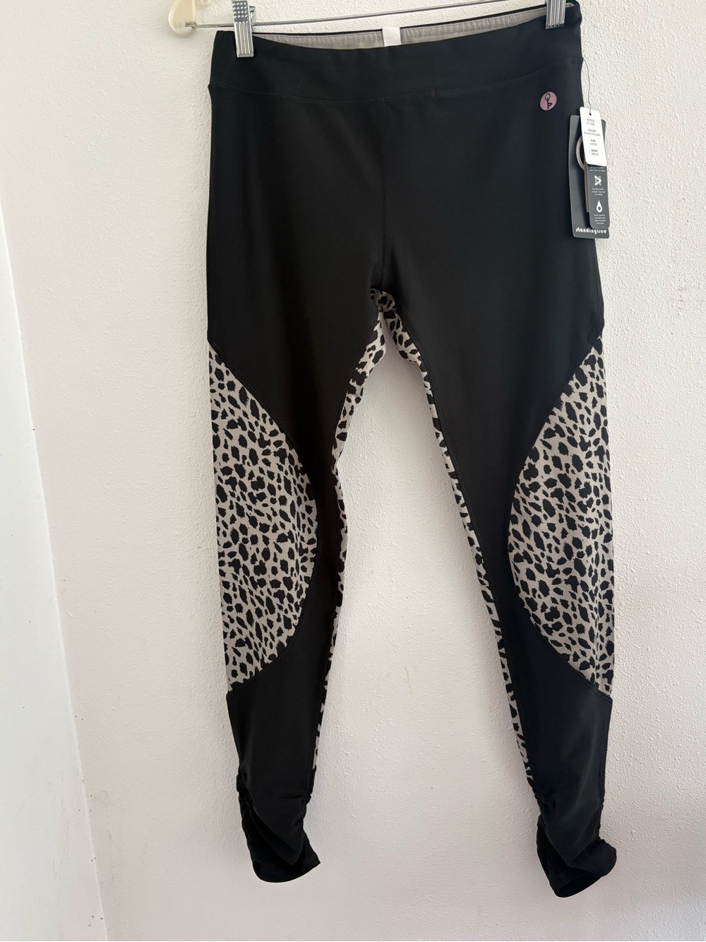 Kids Black Leggings with Gray Leopard Panels by